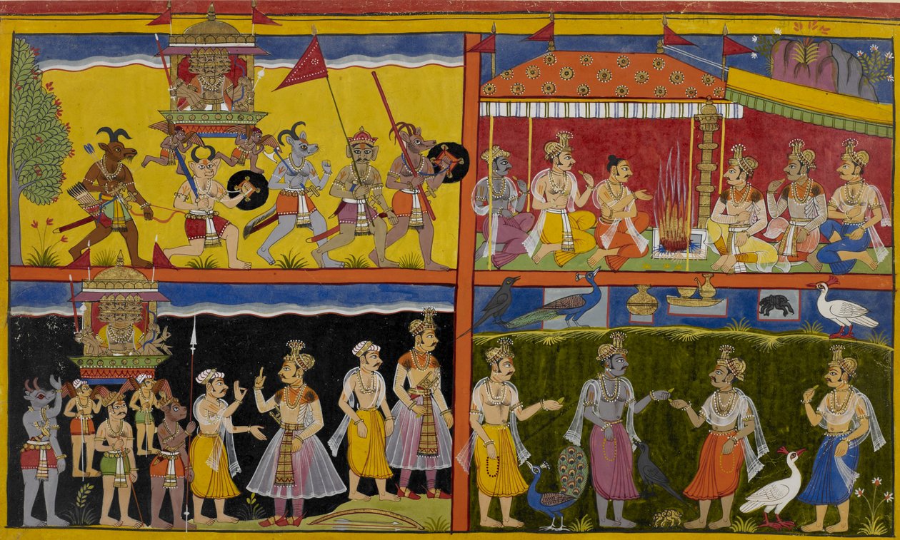 Rāvaṇa forstyrrer et offer, gudene gjemmer seg som dyr, og avslører seg deretter av Indian School
