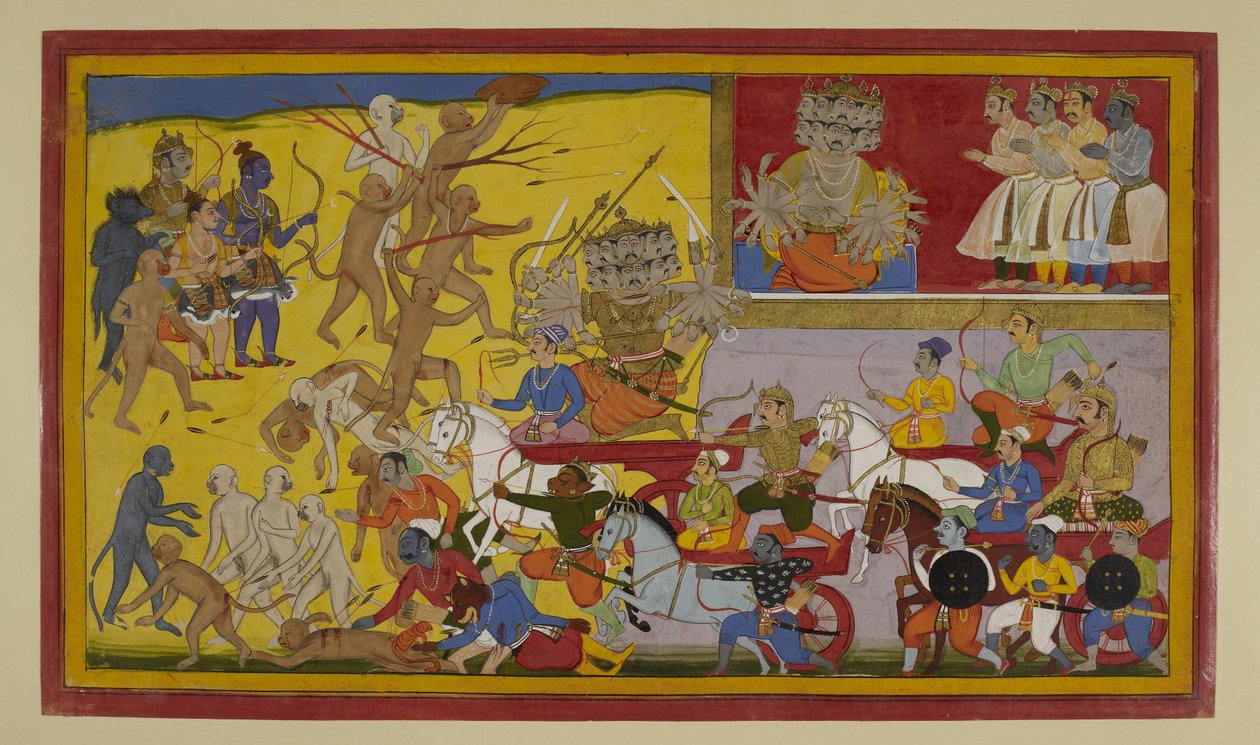 Rāvaṇa leder styrkene sine mens Sugrīva rykker frem; Rāma og allierte holder i reserve av Indian School