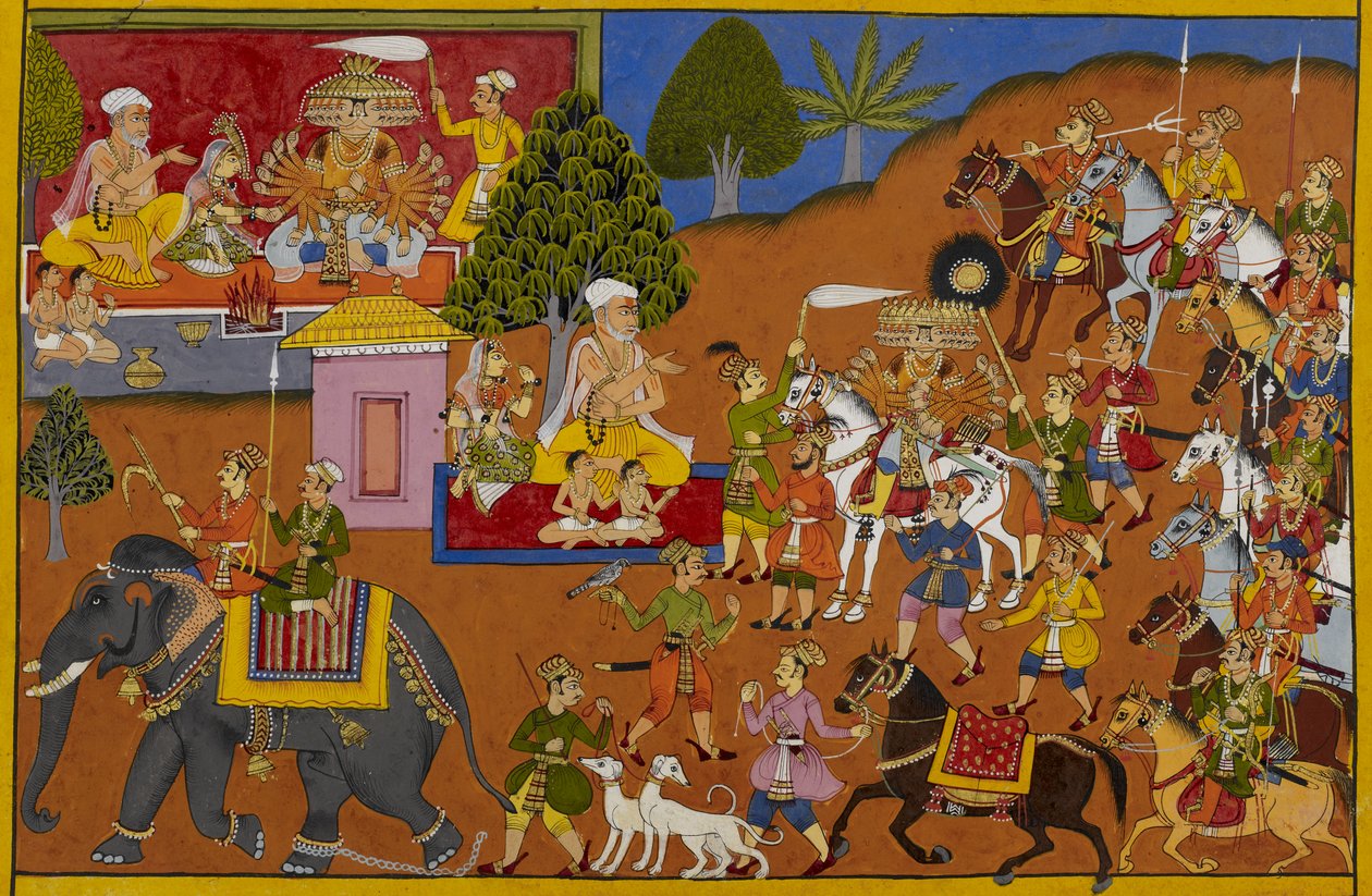 Rāvaṇa møter vismannen Maya og gifter seg med datteren hans Mandodarī av Indian School