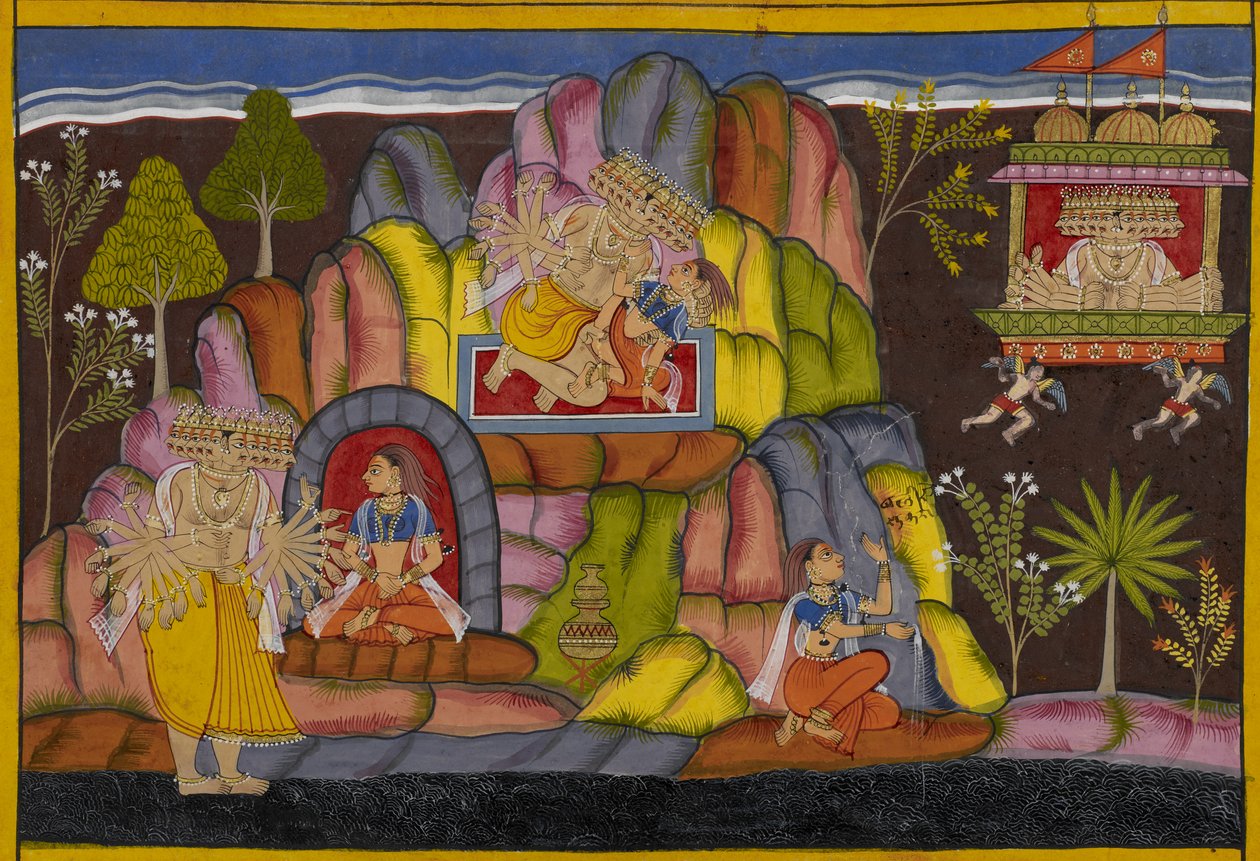 Rāvaṇa griper Vedavatī, som forbanner ham og lover å forårsake hans undergang som Sītā av Indian School