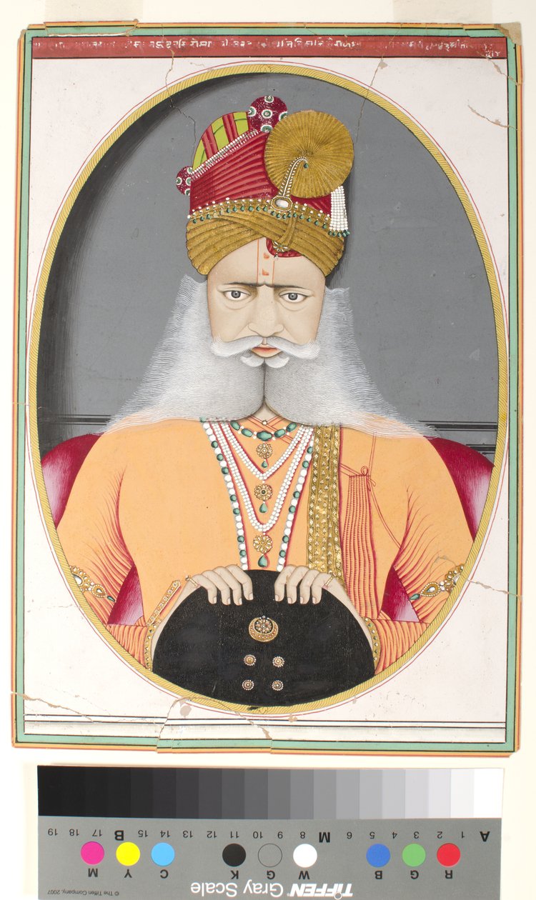 Sardar Singh, ca. 1870 (ugjennomsiktig akvarell og gull på papir) av Indian School