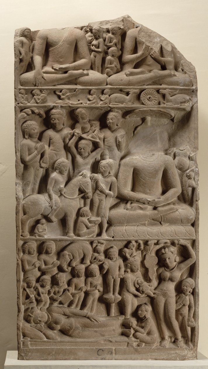 Scener fra Buddhas liv, Sarnath, Uttar Pradesh av Indian School