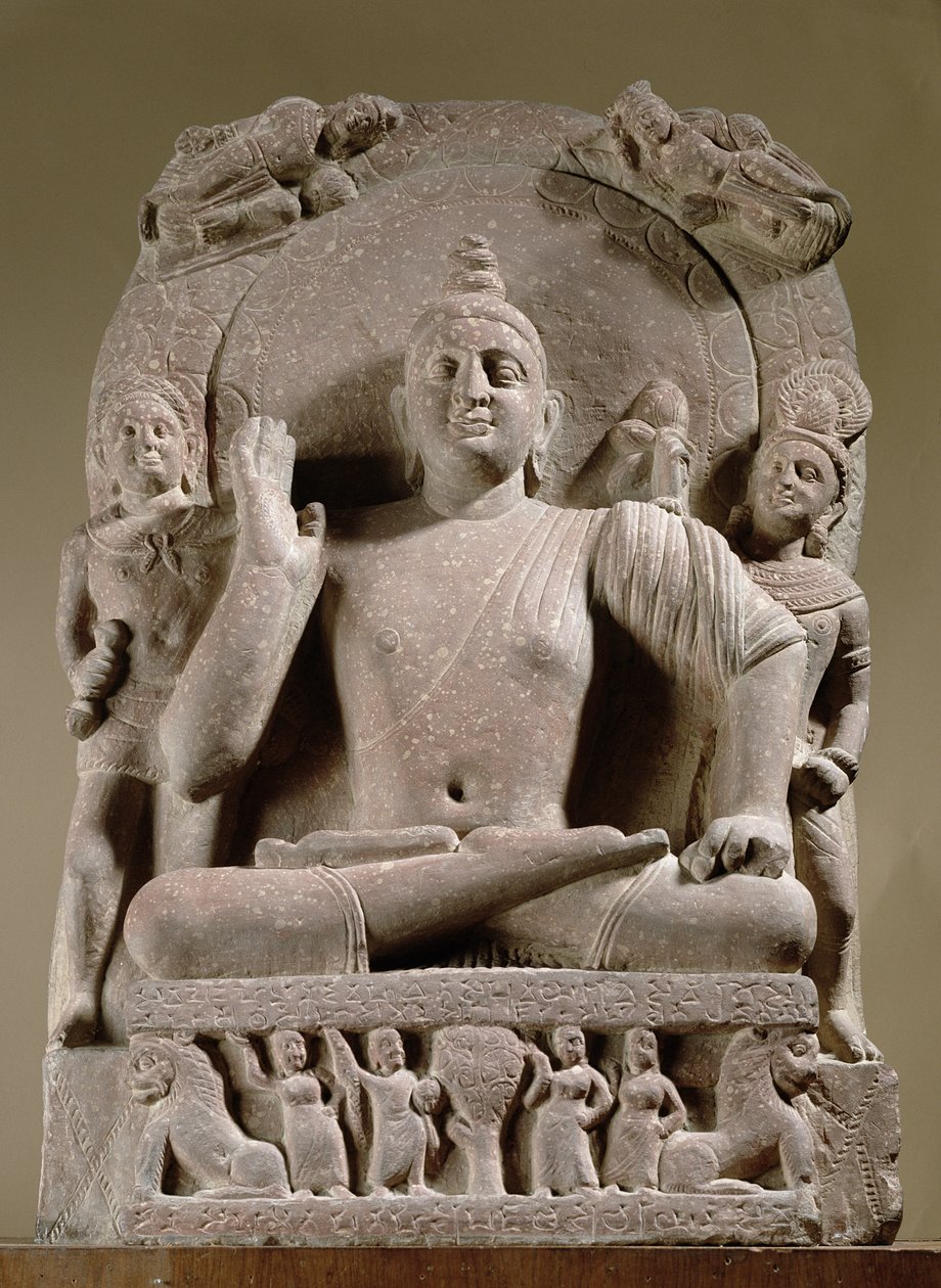 Sittende Bodhisattva, Mathura (rød sandstein) av Indian School