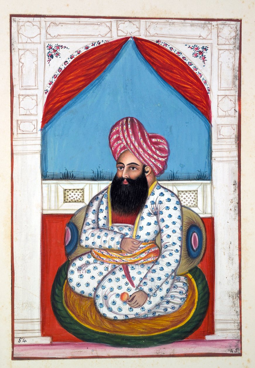 Shah Ayub Shah Padishah, fra The Kingdom of the Punjab, its Rulers and Chiefs, bind II, et bind på 30 akvarellstudier av en uidentifisert indisk kunstner, ca. 1840 (wc på papir) av Indian School