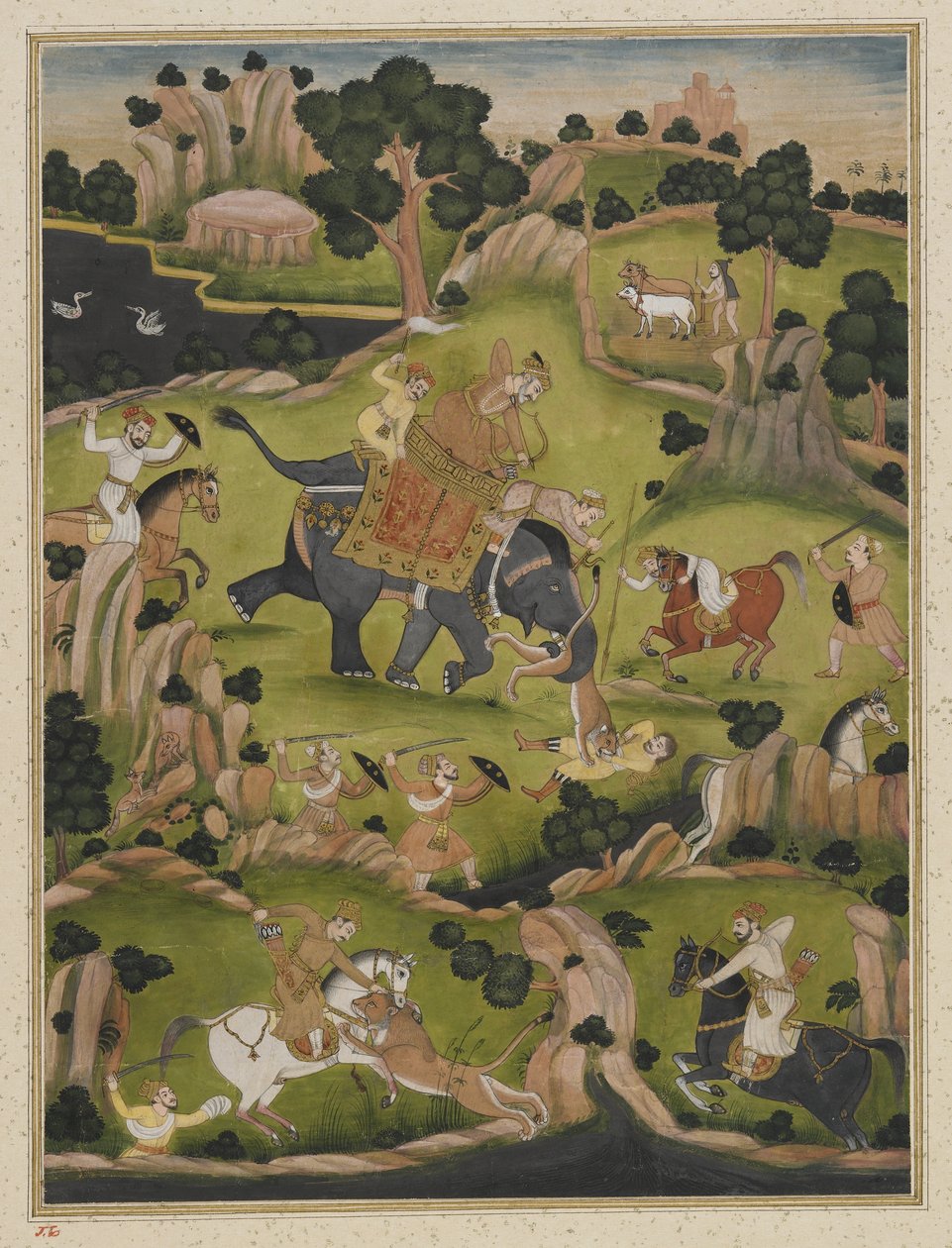 Shah Jahan-jakt, frittstående albumfolio, ca. 1900 av Indian School