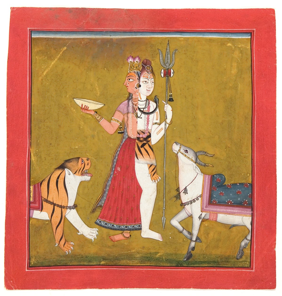 Shiva Ardhanarishvara, ca. 1715 (ugjennomsiktig wc, gull og sølv på papir) av Indian School