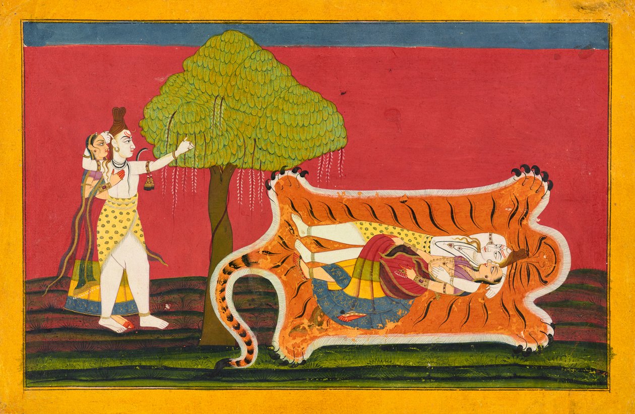 Shiva og Parvati, Folio fra Aa Rasmanjari, ca. 1910 av Indian School