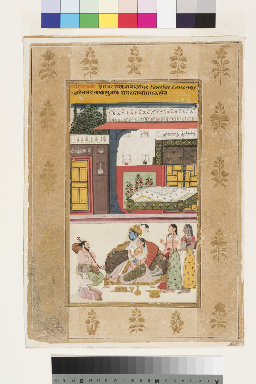 Shri Raga, 1680 (ugjennomsiktig wc og gull på papir) av Indian School