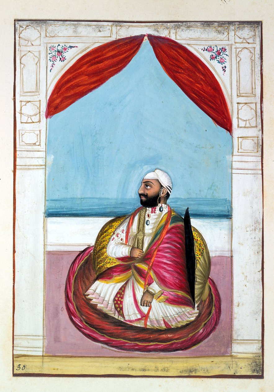 Sirdar Chet Singh, fra The Kingdom of the Punjab, its Rulers and Chiefs, bind II, et bind på 30 akvarellstudier av en uidentifisert indisk kunstner, ca. 1840 (wc på papir) av Indian School