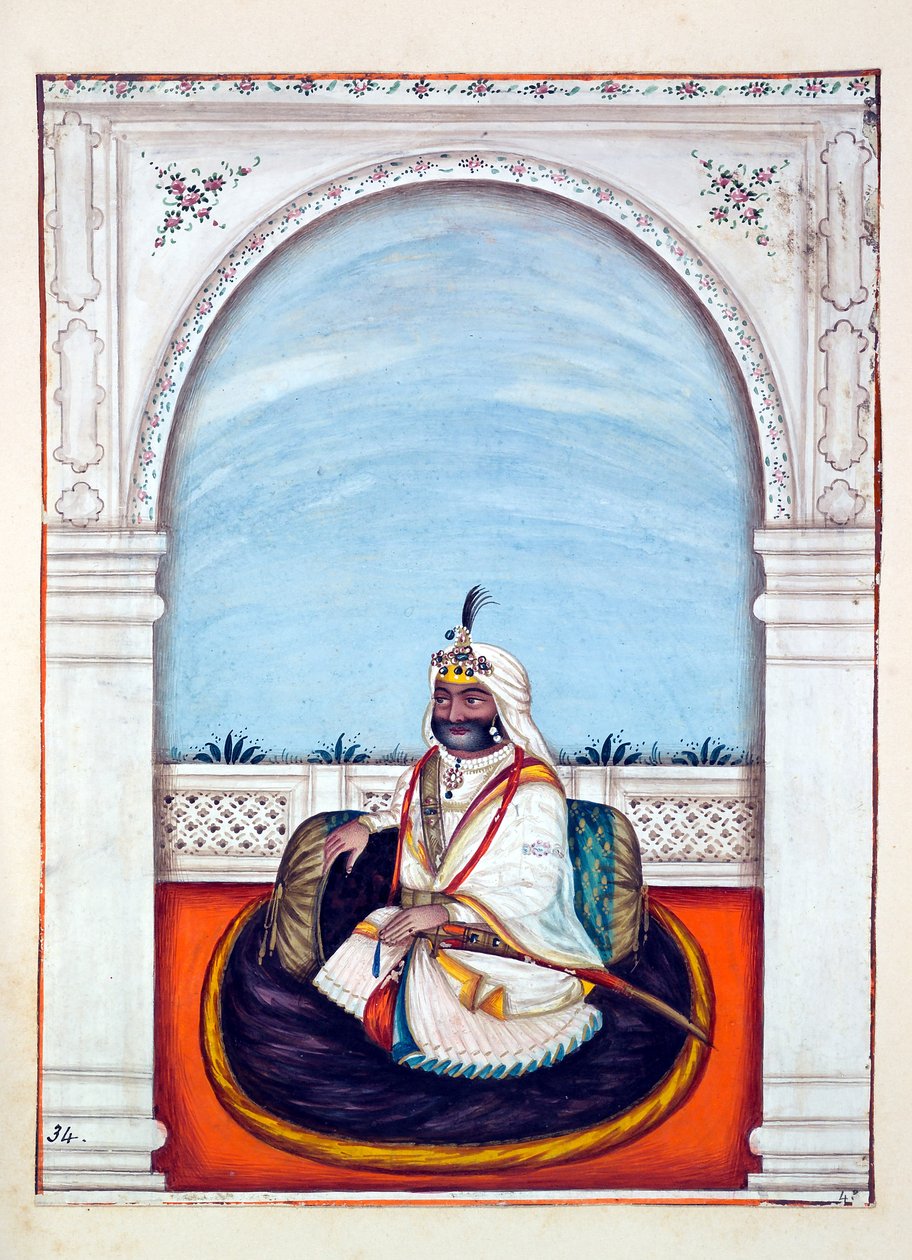 Sirdar Lehna Singh (Majithia), fra The Kingdom of the Punjab, its Rulers and Chiefs, bind II, et bind med 30 akvarellstudier av en uidentifisert indisk kunstner, ca. 1840 (wc på papir) av Indian School