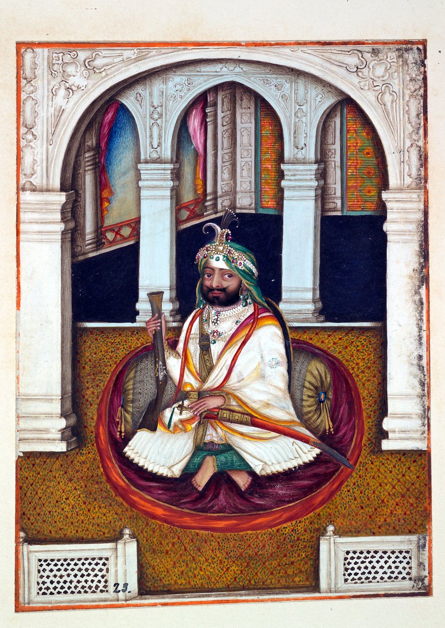 Sirdar Lehna Singh, fra The Kingdom of the Punjab, its Rulers and Chiefs, bind I, et bind med 27 akvarellstudier av en uidentifisert indisk kunstner, ca. 1840 (wc på papir) av Indian School