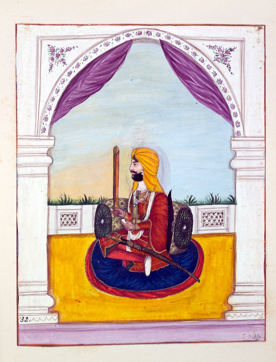 Sirdar Runjodh Singh (Majithia), fra The Kingdom of the Punjab, its Rulers and Chiefs, bind II, et bind med 30 akvarellstudier av en uidentifisert indisk kunstner, ca. 1840 (wc på papir) av Indian School