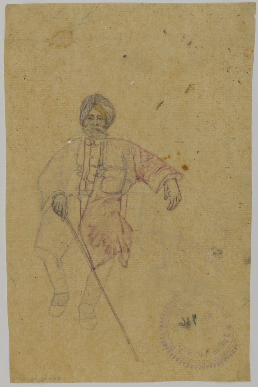 Skisse av en Maharaja (blekk på papir) av Indian School