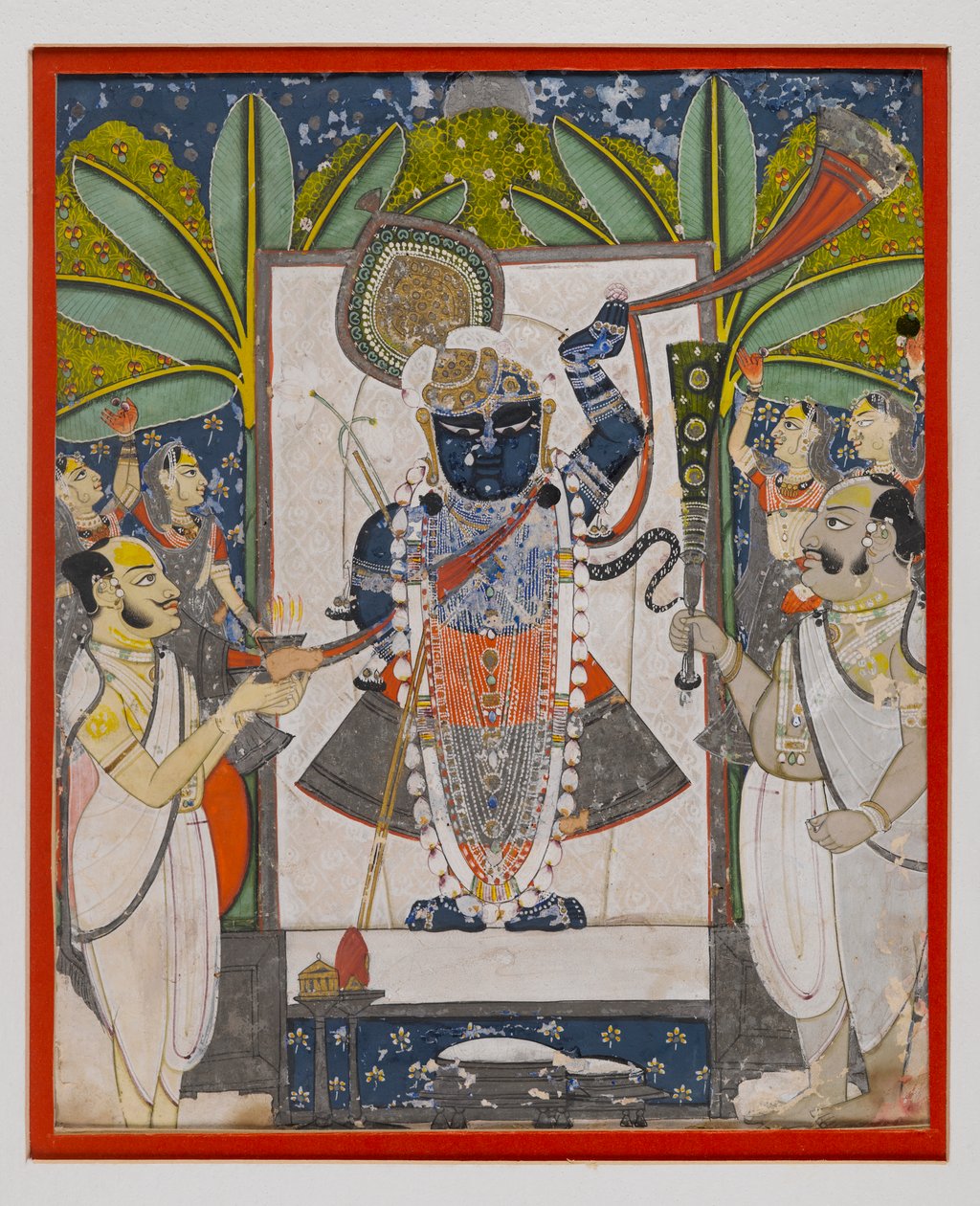 Sri Nathaji, ca. 1775 (ugjennomsiktig wc, gull og sølv på papir) av Indian School