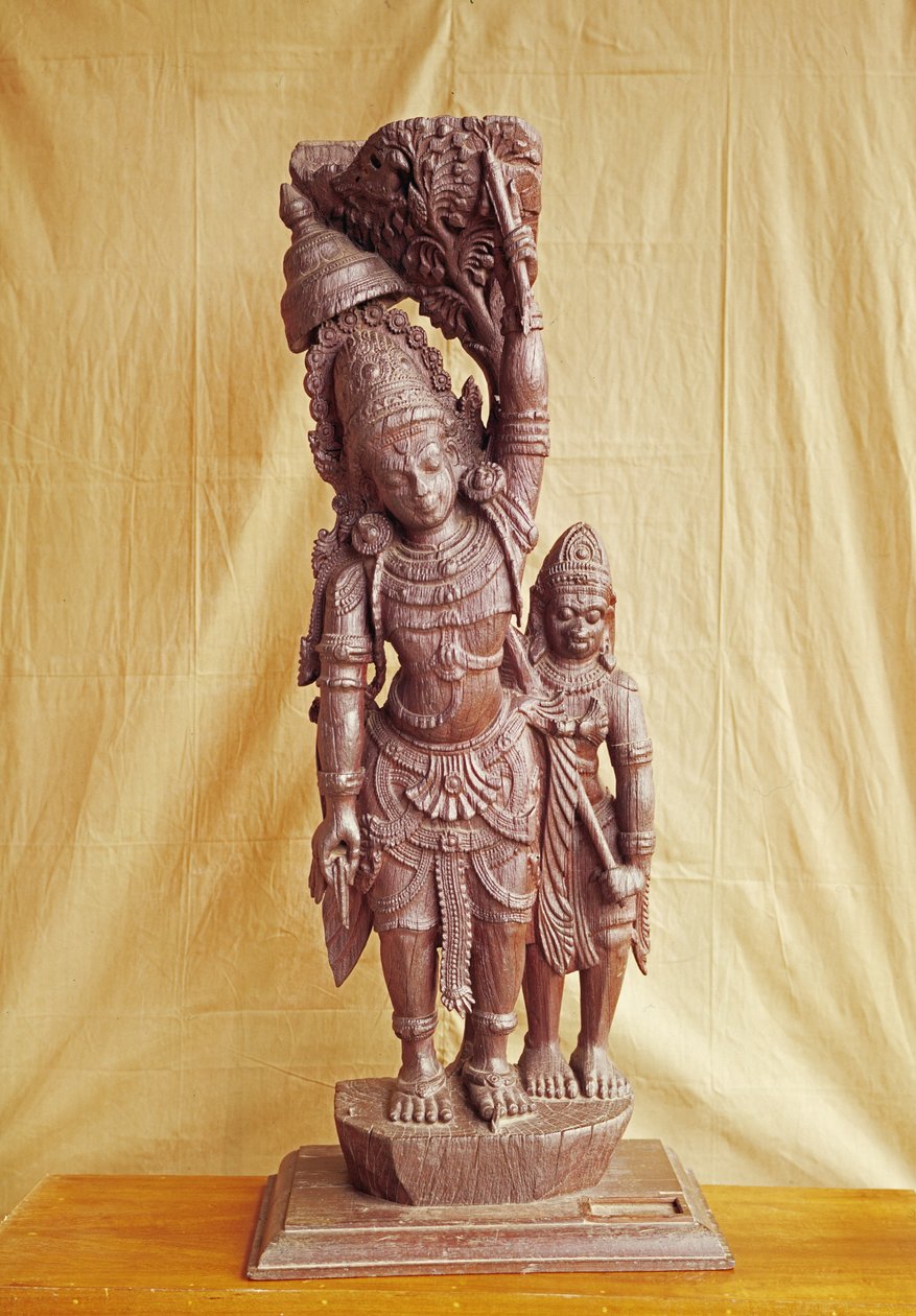 Sri Rama og Hanuman (tre) av Indian School