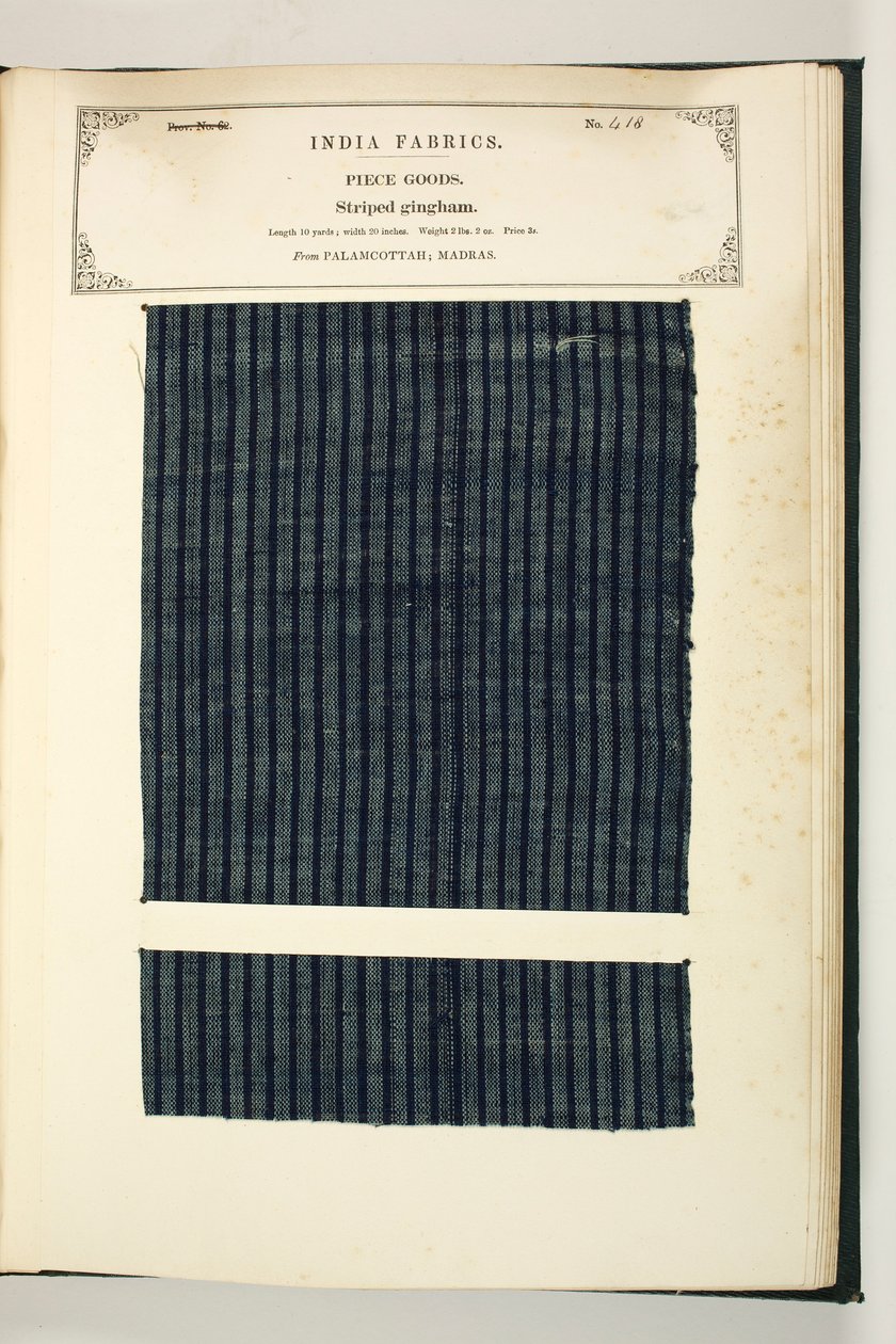 Striped Gingham, Palamcottah, Madras, Piece Goods, fra The Collection of the Textile Manufacturers of India, av John Forbes Watson, utgitt i 1866 av Indian School