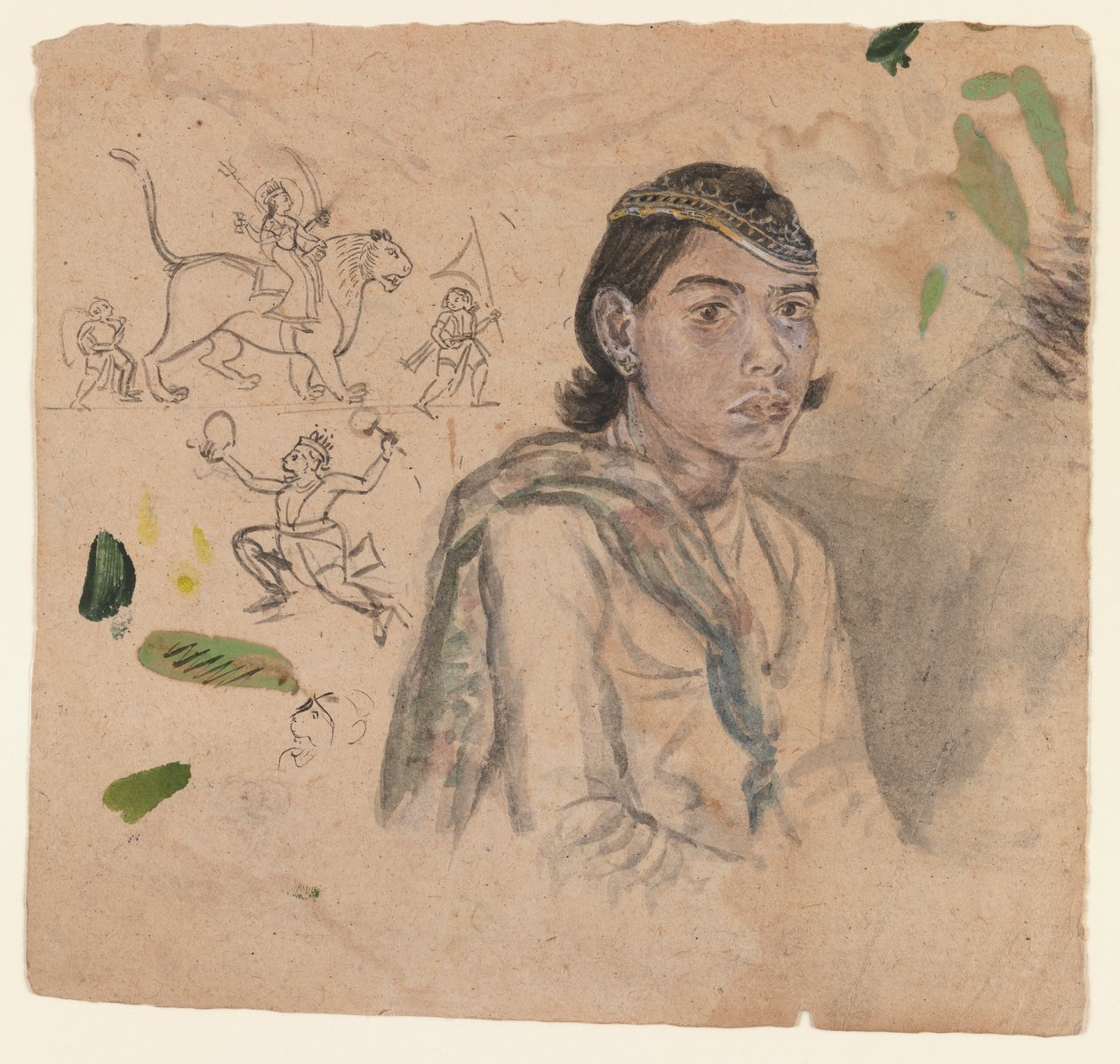 Studie av en ungdom, ca. 1800 (blekk og lys farge på papir) av Indian School