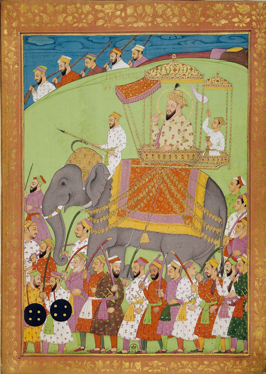 Sultan Babes på en elefant. Indiske og persiske miniatyrer i "" History of India from Tamertante to Orangreyb"" av Niccolo Manucci (1638-1717). B.N., Paris. av Indian School