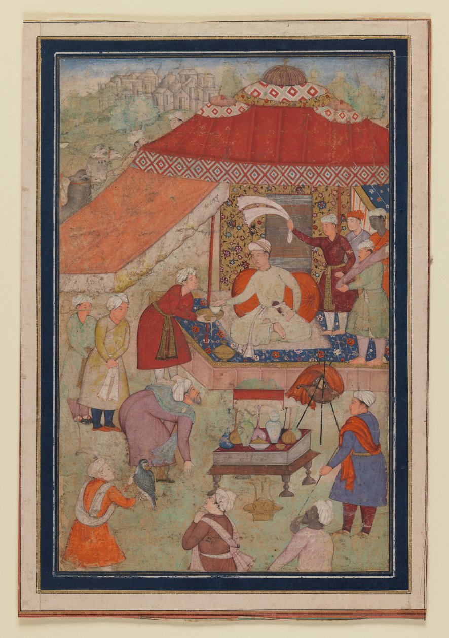 Teltcamping, 1580-1595 (ugjennomsiktig wc og gull på papir) av Indian School