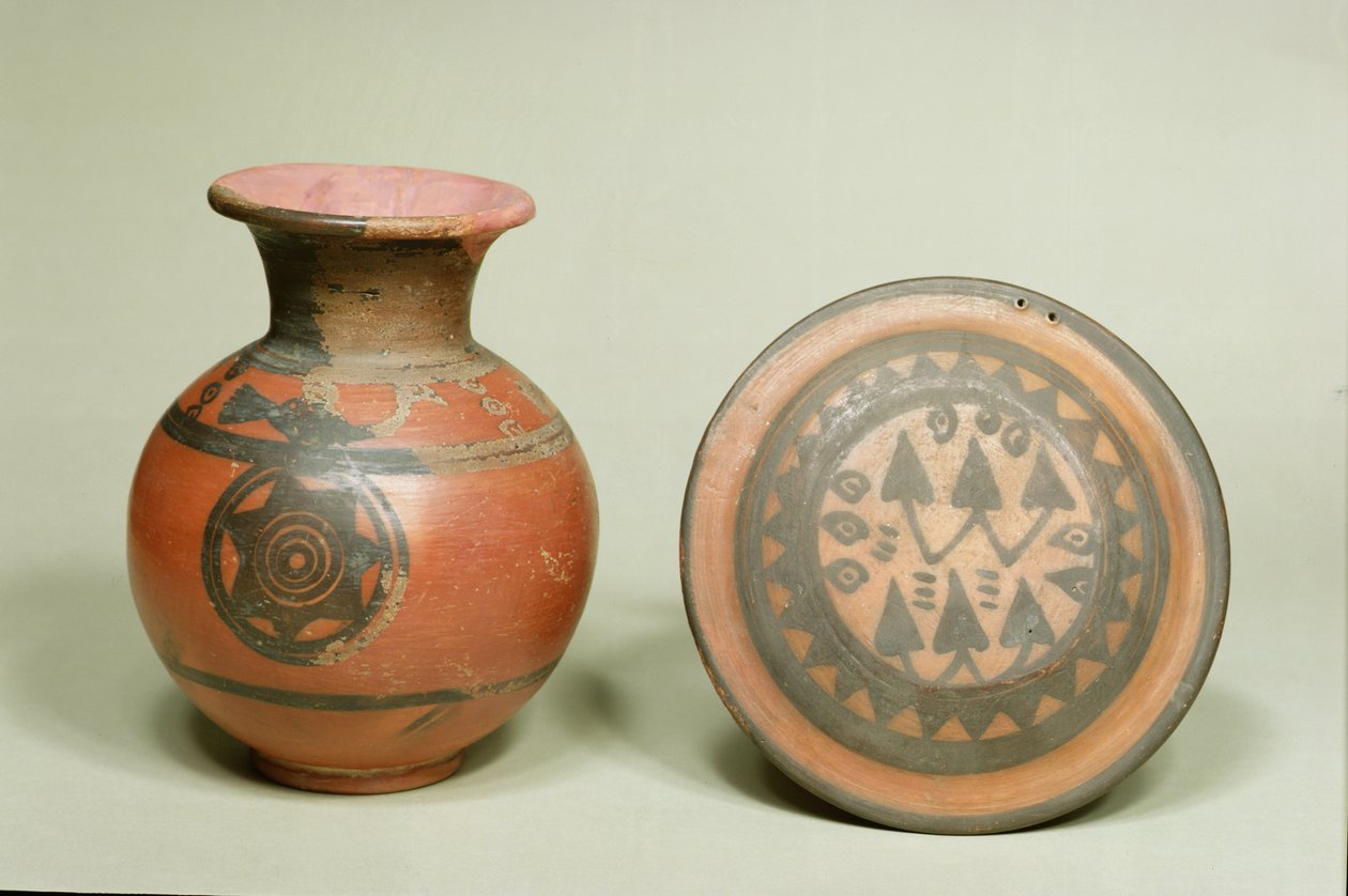 Terrakottagryte og lokk, fra Cemetery H ved Harappa, Indus Valley, 1500 f.Kr.-1200 f.Kr. (terrakotta) av Indian School