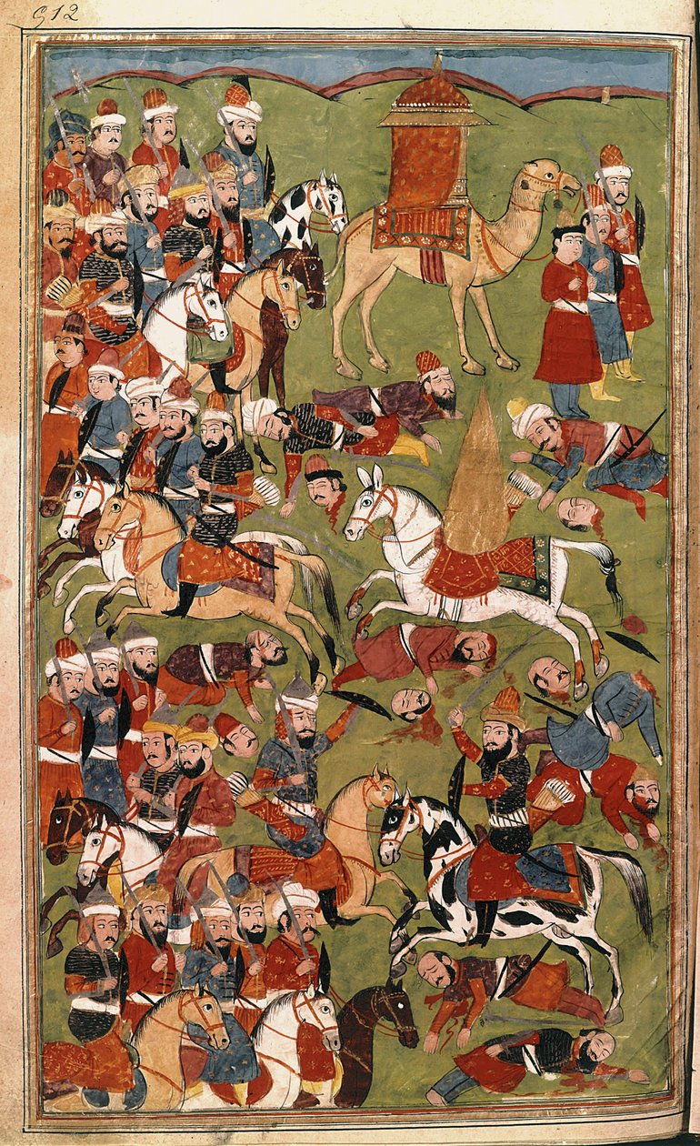 Aichas hær i slaget ved Djamal i 656, illustrasjon fra #39;Hamla-i-Haydari#39;, av Mirza Muhammad Rafi#39; Bazil av Indian School