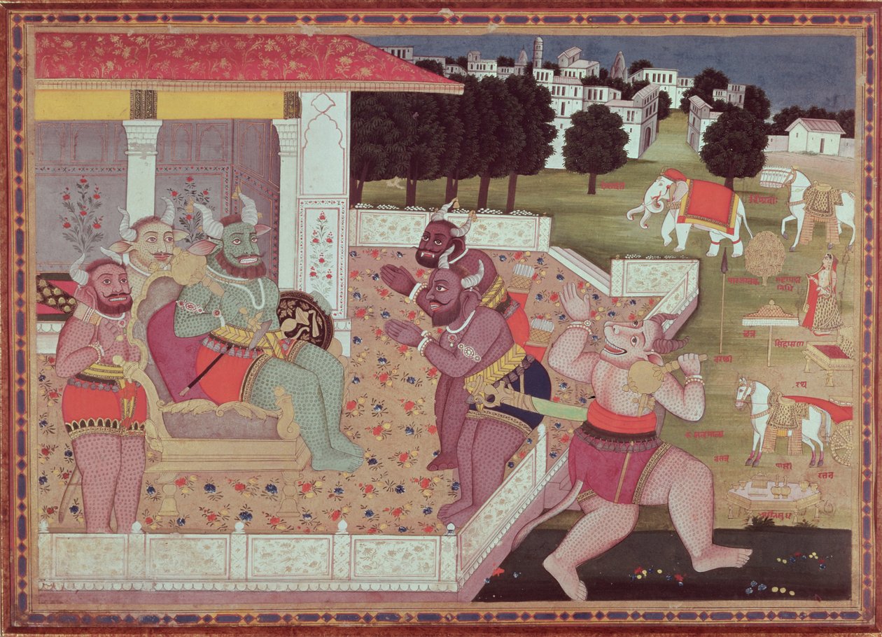 Asura Kumbha og hans domstol av demoner, ca. 1800 av Indian School