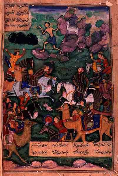 The Battle of Clans, folio 15b fra diktet Layla og Majnun, skrevet av Amir Khusrau Dihlavi (1253-1325) basert på historien fra Khamsa (kvintetten) av Nizami, Mughal, 1600 av Indian School
