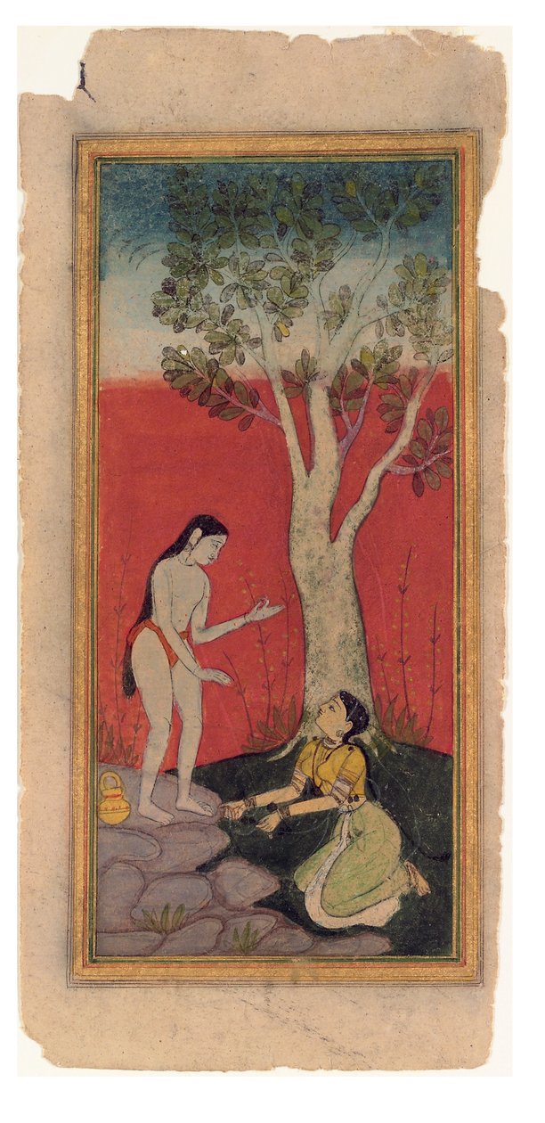 The Celestial Nymph Pleads with the Sage, ca. 1600 (ugjennomsiktig wc og gull på papir) av Indian School