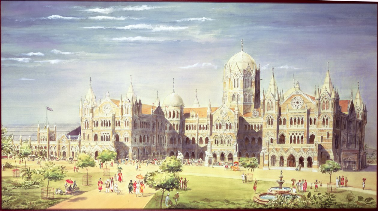 Chatrapati Shivaji Terminus Station, Mumbai, India, 1900 (kroppsfarge på papir) av Indian School