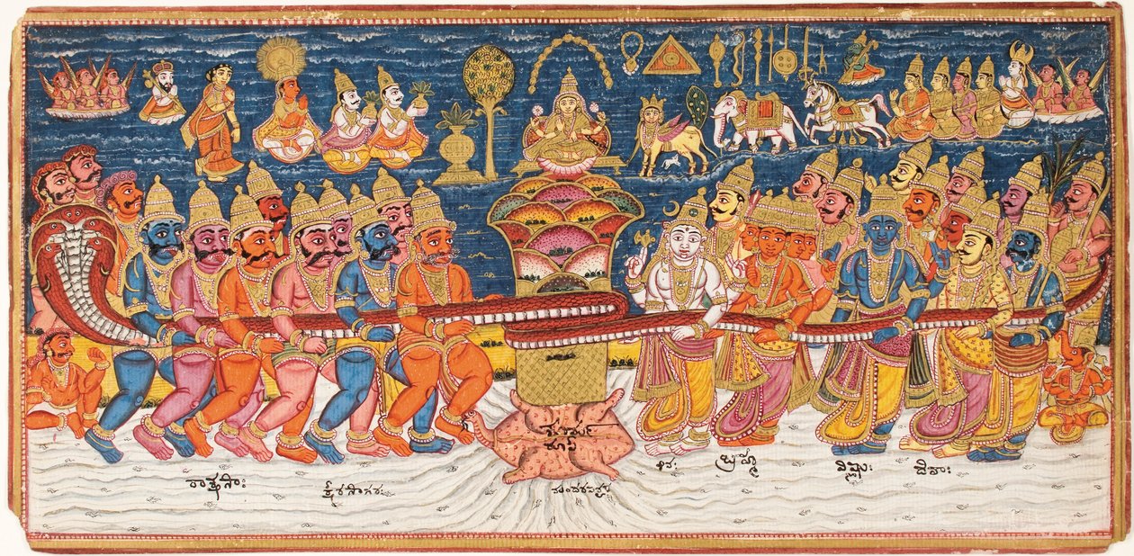The Churning of the Ocean of Milk, ca. 1825 av Indian School