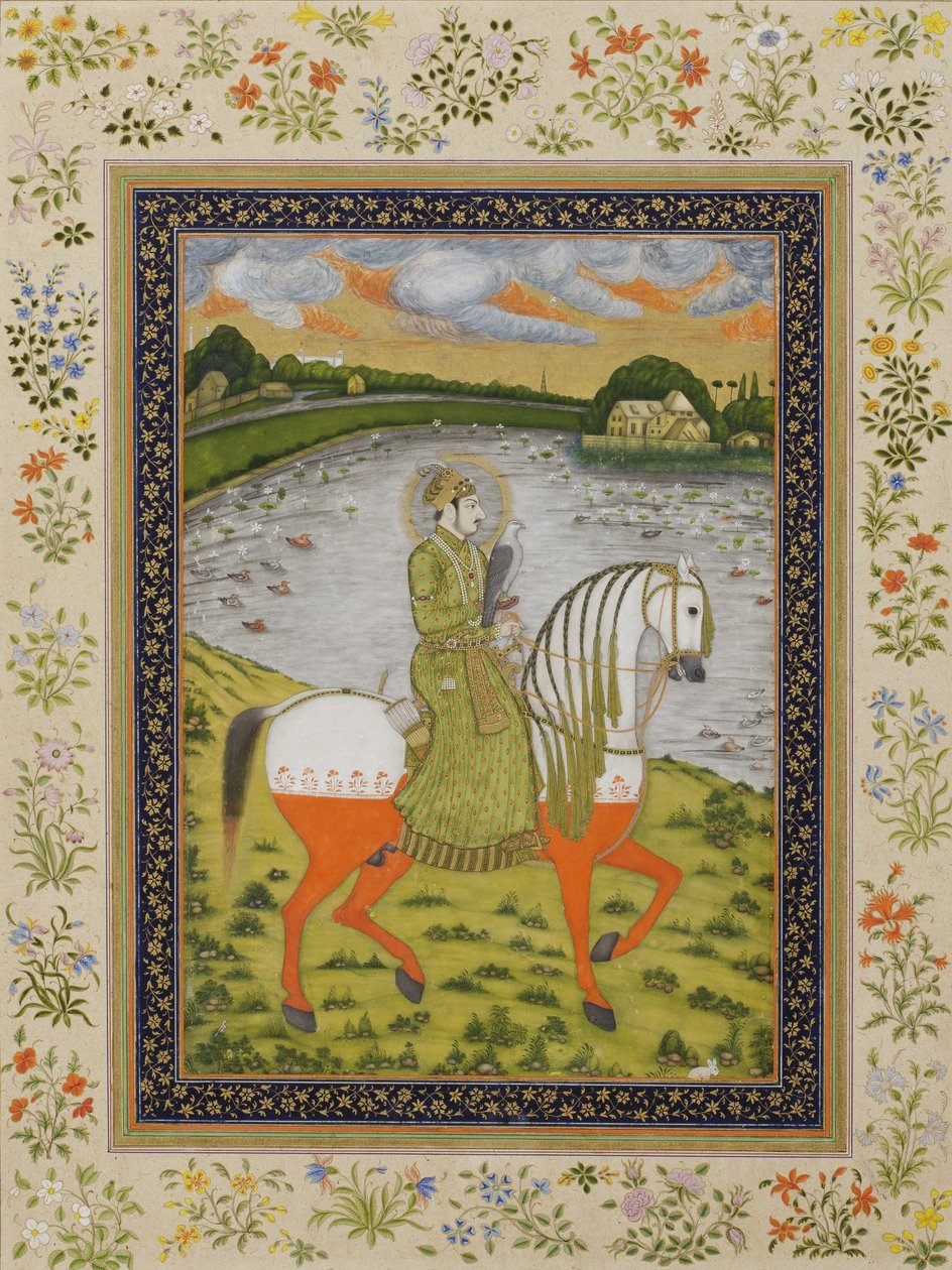 Keiseren Muhammad Shah, rytter, i jaktfeltet, ca. 1750 (ugjennomsiktig wc og gull på papir) av Indian School