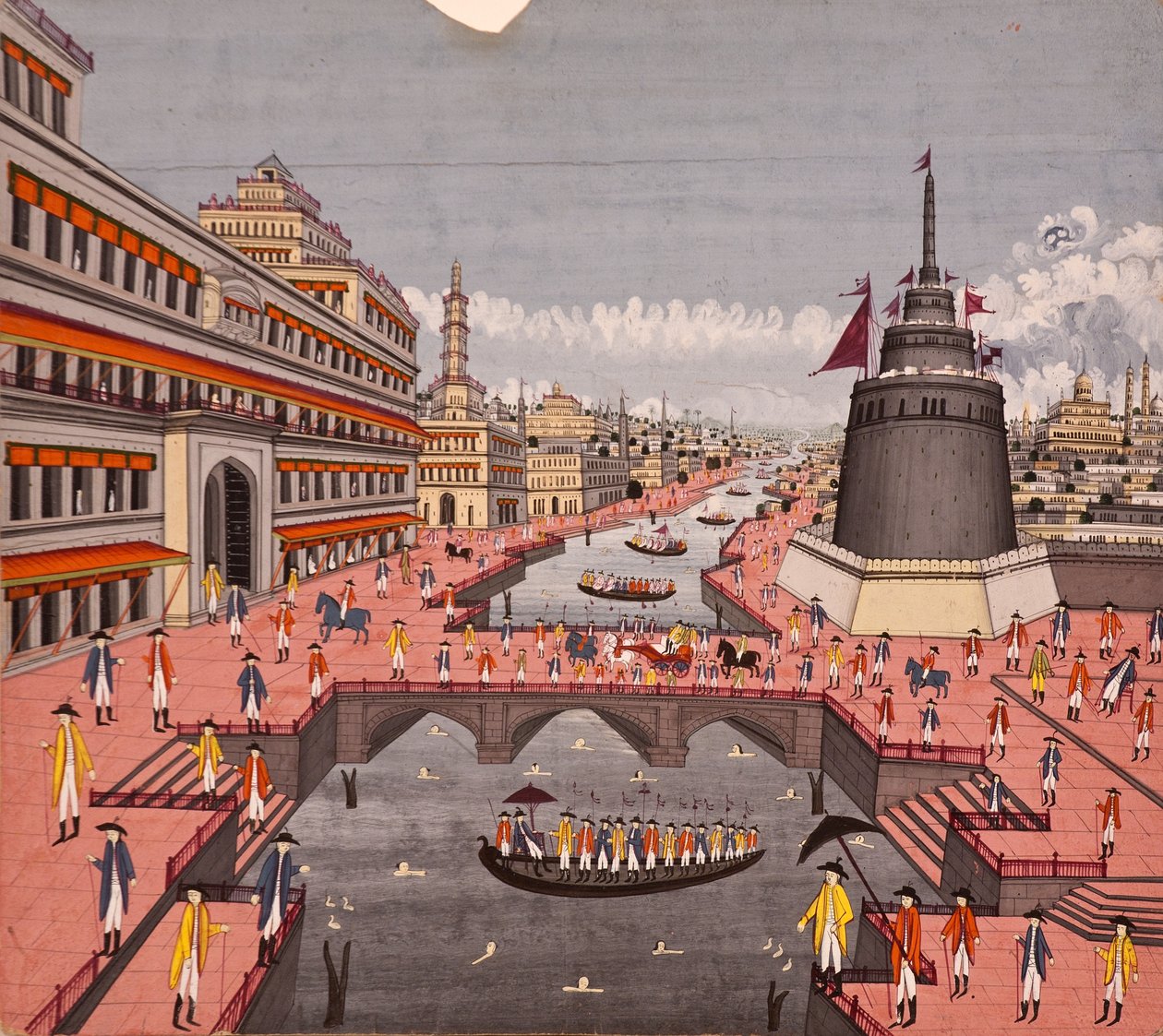 The Ghat at Jaunpur, ca. 1780 (ugjennomsiktig wc på papir) av Indian School