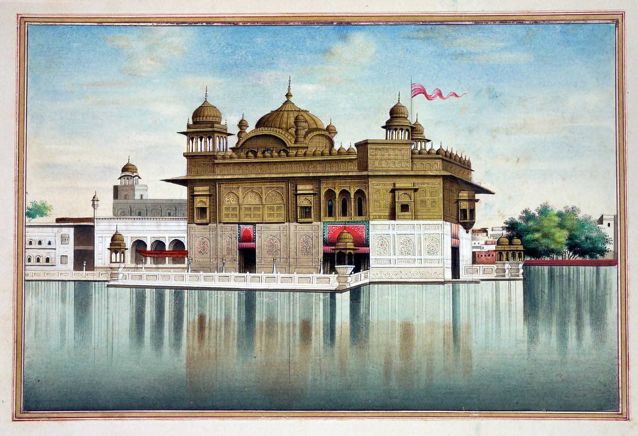 The Golden Temple at Amritsar, fra The Kingdom of the Punjab, its Rulers and Chiefs, bind I, et bind med 27 akvarellstudier av en uidentifisert indisk kunstner, ca. 1840 (wc på papir) av Indian School