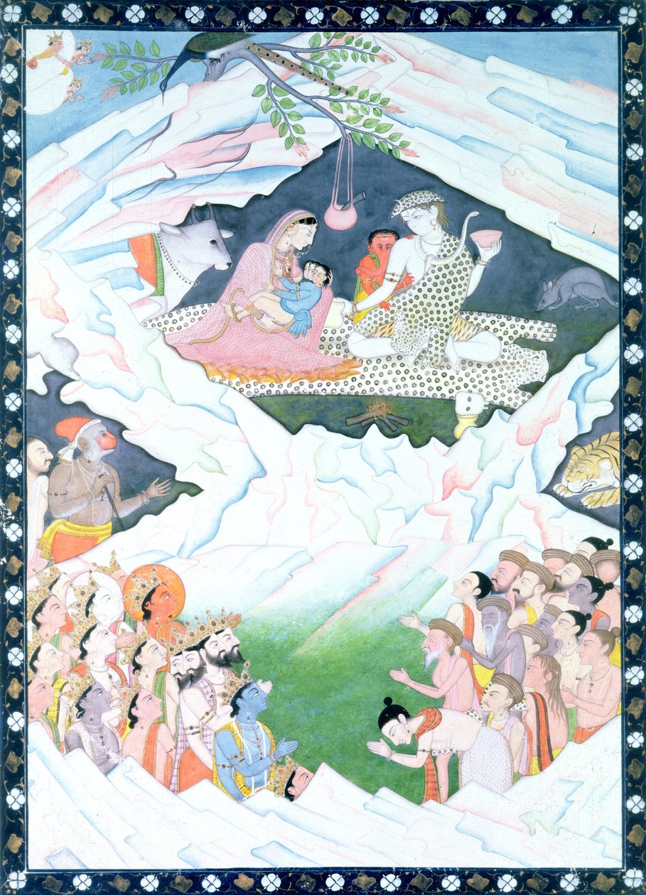 Den hellige familie av Shiva og Parvati på Mount Kailash av Indian School