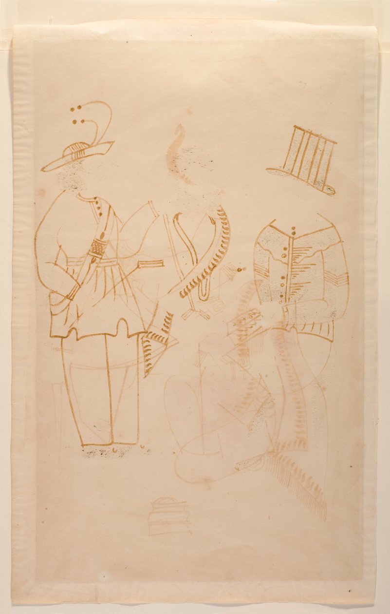 Kontorist Nabin dreper sin kone Elokeshi med en grønnsaksskreller, ca. 1880 (akvarell på papir) av Indian School