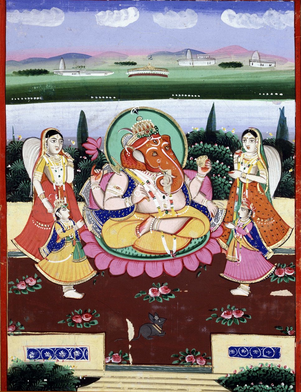 Guddommen Ganesha (Ganesh eller Ganapati), datter av Shiva og Parvati. Indisk populært trykk fra 1800-tallet. av Indian School