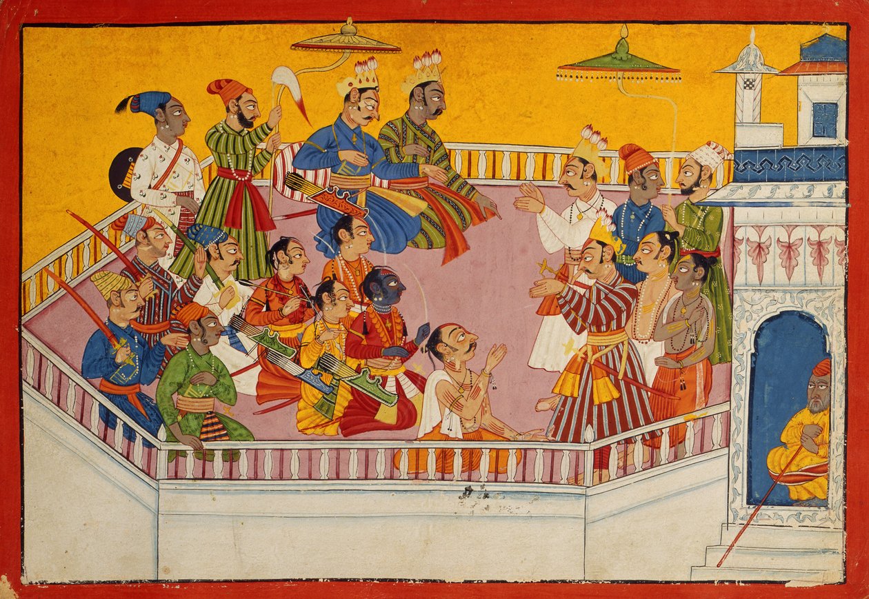 Bryllupsgjestene samles, ca. 1700 (ugjennomsiktig wc på papir) av Indian School