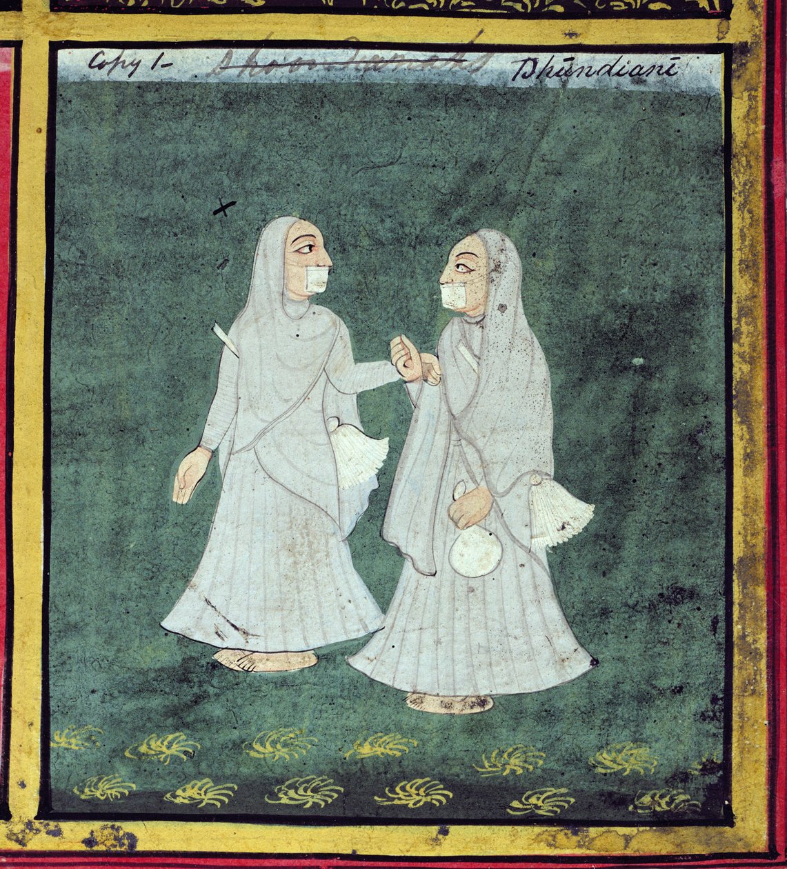 Two Dhondiya Women, Religious Mendicants, Udaipur, ca. 1810-20 (detaljer) (se også 136600) av Indian School