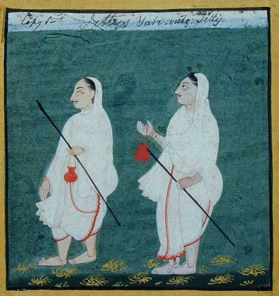To jainske asketer med mattet hår (jati) religiøse tjukkere, Udaipur, ca. 1810-20 (gouache på papir) av Indian School
