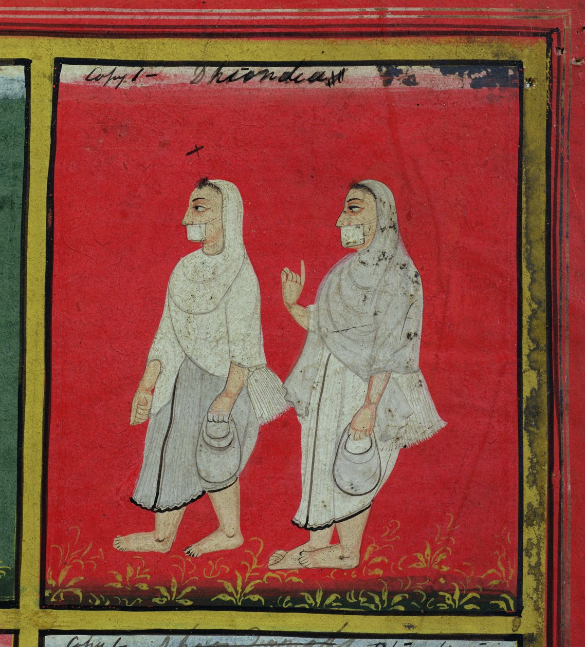 To Jain Devotees (dhondiya) Religious Mendicants, Udaipur, ca. 1810-20 (detaljer) (se også 136600) av Indian School
