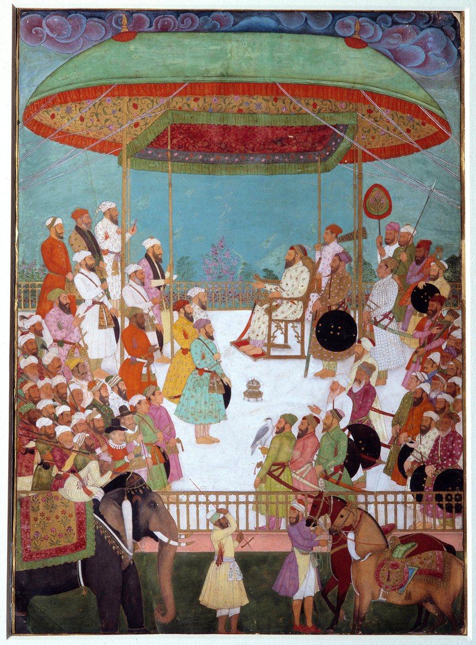 To portugisere har rett til en visir. Indisk miniatyr fra 1600-tallet. Oxford University, England. av Indian School