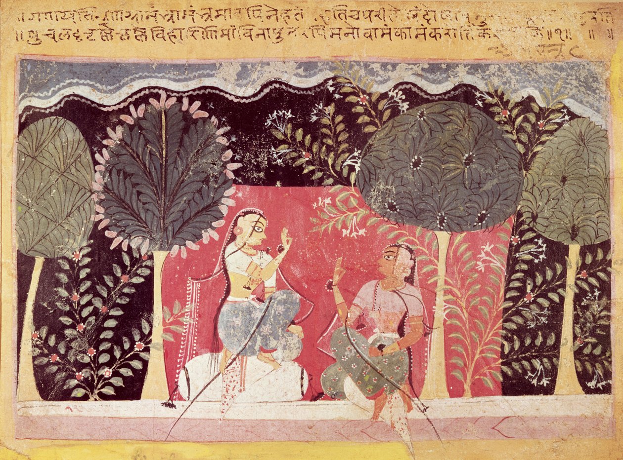 To prinser i en hage, fra Gita Govinda av Indian School