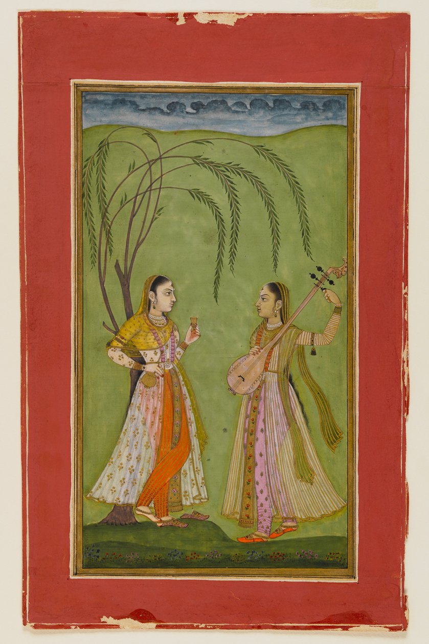To damer i et landskap, ca. 1725 (ugjennomsiktig wc på papir) av Indian School