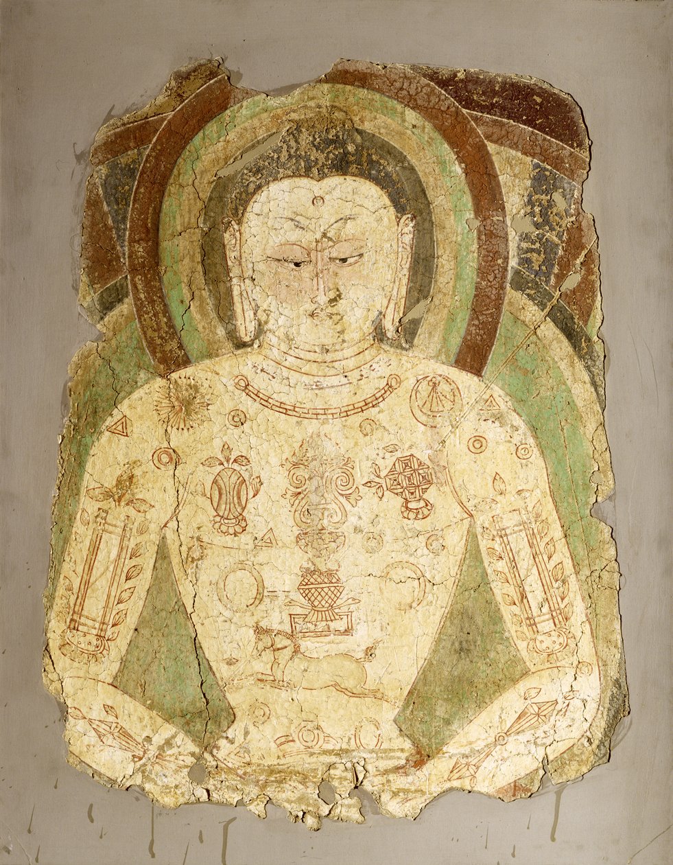 Vairochana Buddha, fra Balawaste, 7.-8. århundre (veggmaleri) av Indian School
