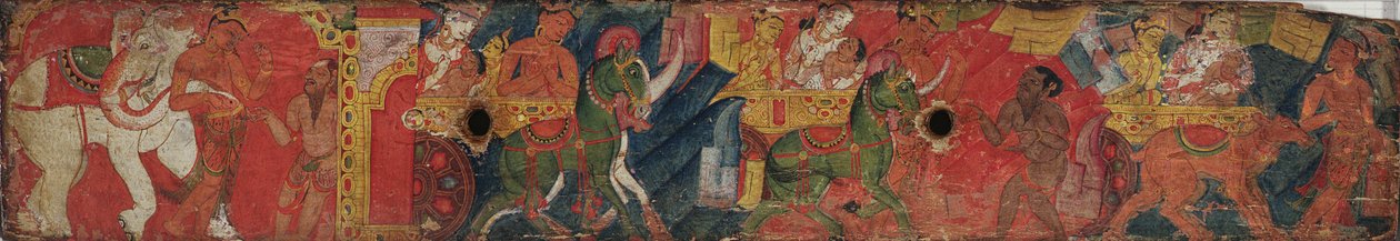 Vessnatara Jataka, fra et manuskriptomslag, Pala School, ca. 1200 (malt tre) av Indian School