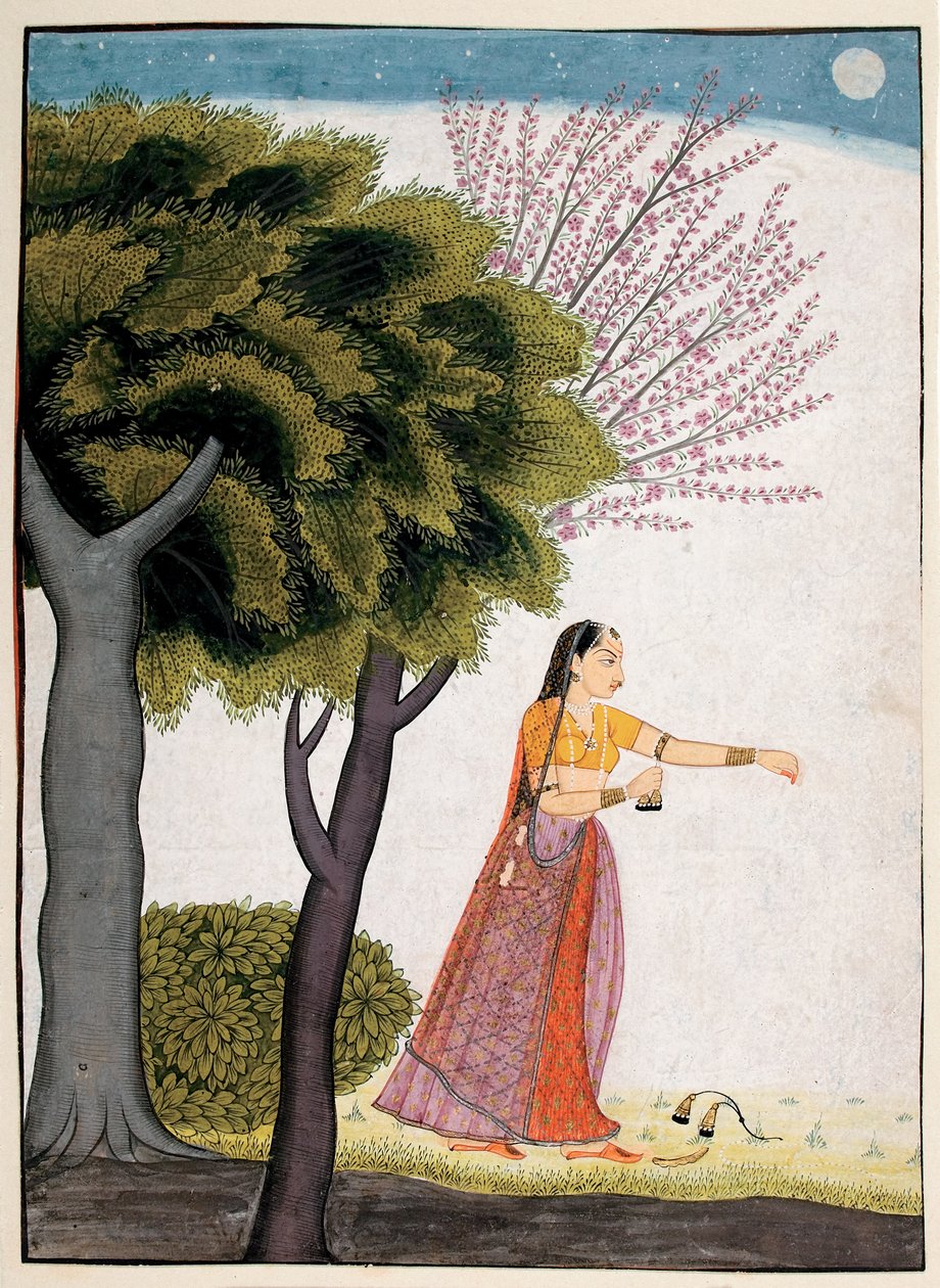 Vipralabdha nayika, ca. 1770 (ugjennomsiktig wc og gull på papir) av Indian School
