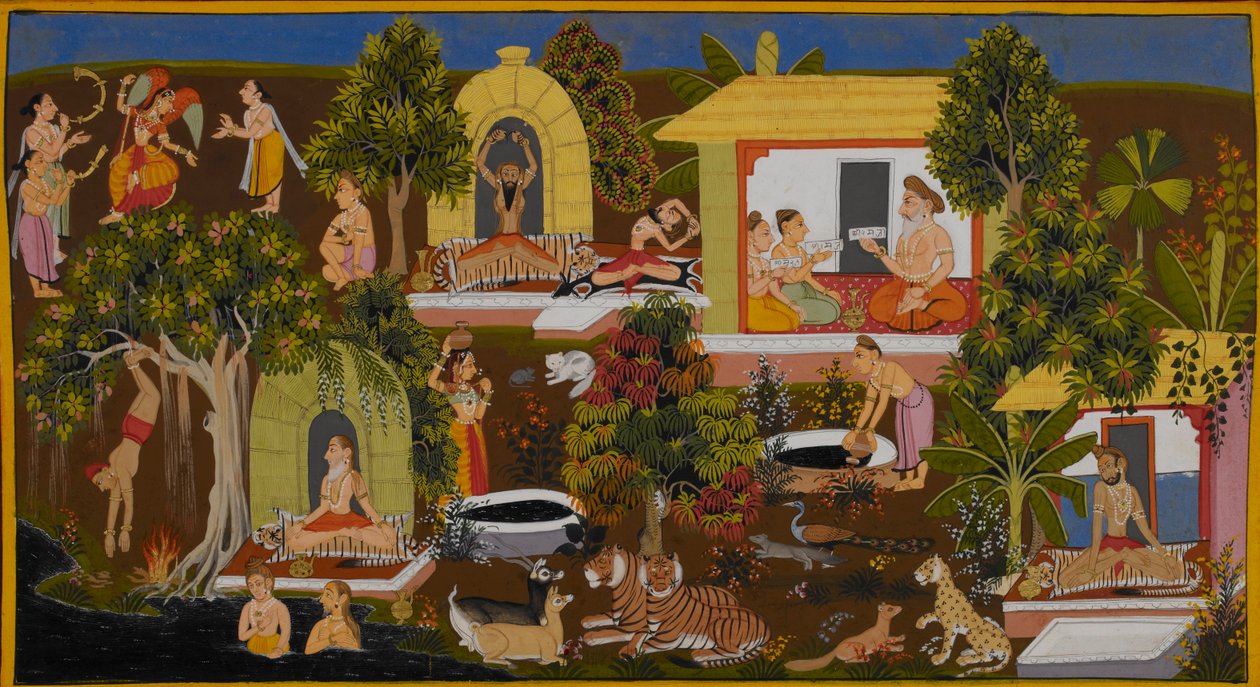 Viśvāmitra oppdager eremitasjen til vismannen Vasiṣṭha av Indian School