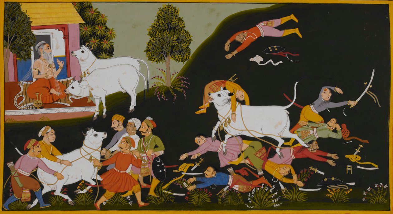Viśvāmitras tjenere tar Śabala, men hun rømmer og spør Vasiṣṭha hvorfor han forlot henne av Indian School