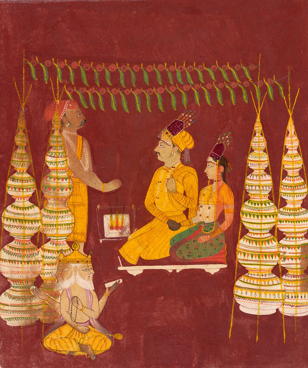 Bryllupsseremoni i nærvær av Brahma, ca. 1680 av Indian School