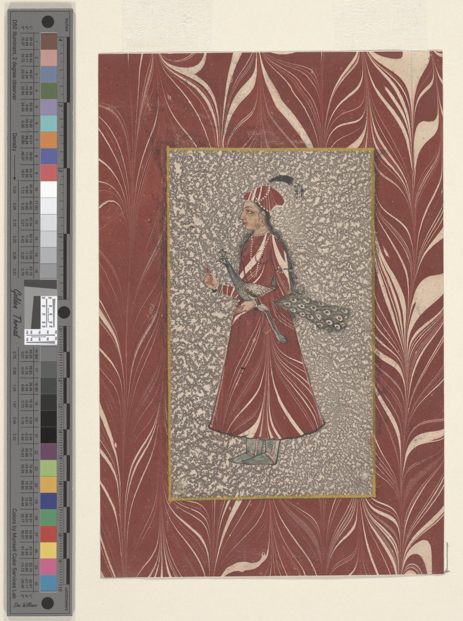 Woman Holding a Peacock, Bijapur, ca. 1660 (blekk og akvarell på papir) av Indian School